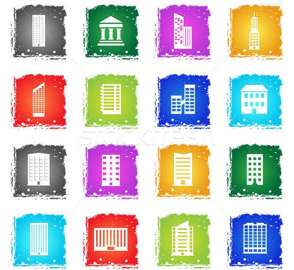 Buildings icons set Stock photo © ayaxmr