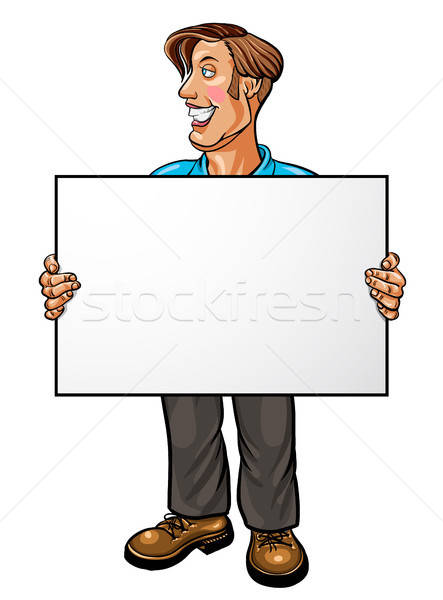 Smiling businessman holding a white blank banner Stock photo © ayaxmr