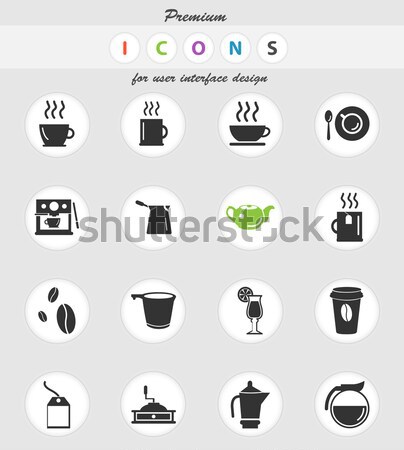 Stock fotó: Kávézó · ikon · szett · egyszerűen · ikonok · háló · felhasználó