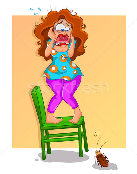 Ijesztő ijedt nő áll szék sikít Stock fotó © ayelet_keshet