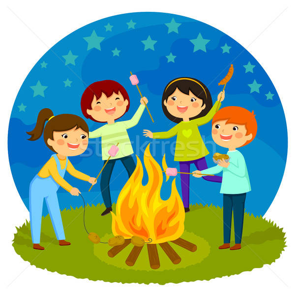 çocuklar şenlik ateşi mutlu çocuklar yangın gece Stok fotoğraf © ayelet_keshet