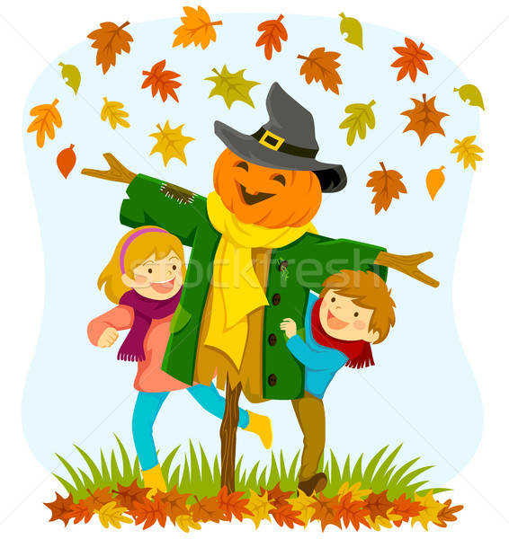 Kids and a scarecrow in autumn Stock photo © ayelet_keshet