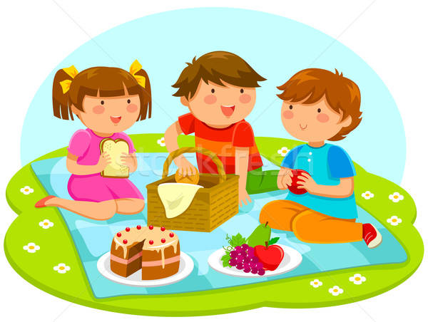 Dzieci piknik trzy cute wraz kwiaty Zdjęcia stock © ayelet_keshet