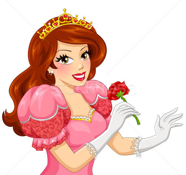 Princess wzrosła piękna brązowe włosy czerwona róża Zdjęcia stock © ayelet_keshet