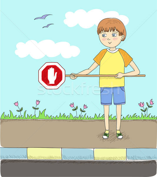 Photo stock: Sécurité · routière · garçon · stop · enfants · heureux