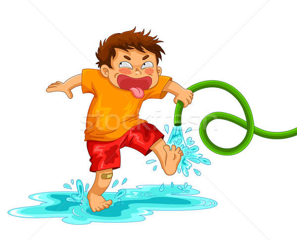 Junge wenig spitzbübisch spielen Wasser Lächeln Stock foto © ayelet_keshet