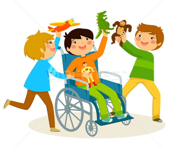 Spielen Rollstuhl Junge Freunde Lächeln glücklich Stock foto © ayelet_keshet