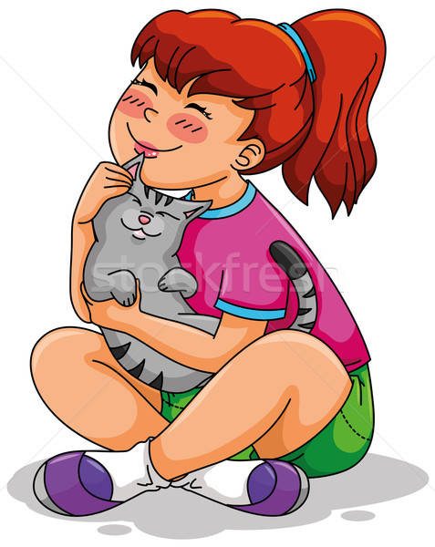 Katze kleines Mädchen Haus Mädchen Lächeln Stock foto © ayelet_keshet