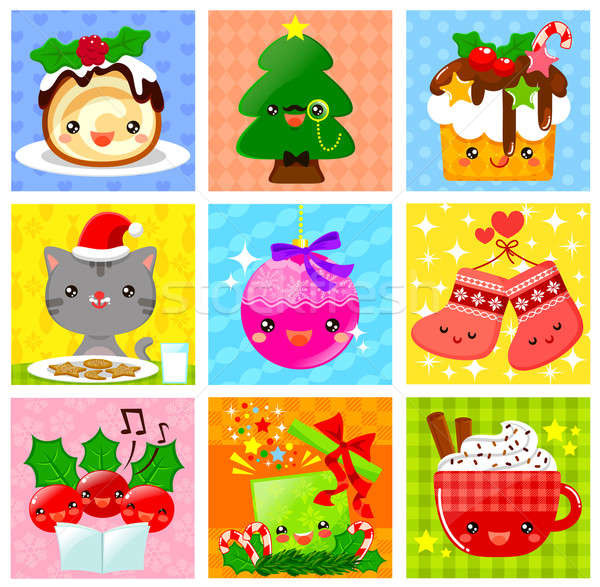 Cute Weihnachten Sammlung kawaii Stil Cartoons Stock foto © ayelet_keshet