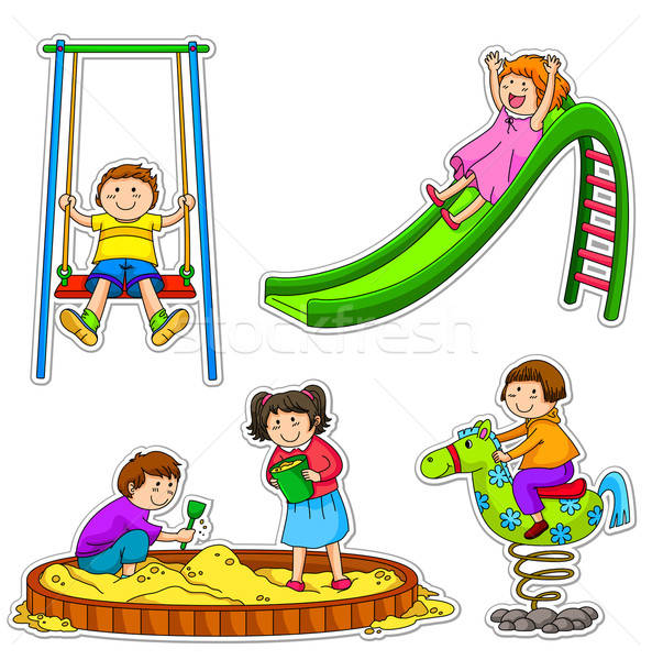 Stockfoto: Speeltuin · kinderen · spelen · kinderen · tuin · groep · zand