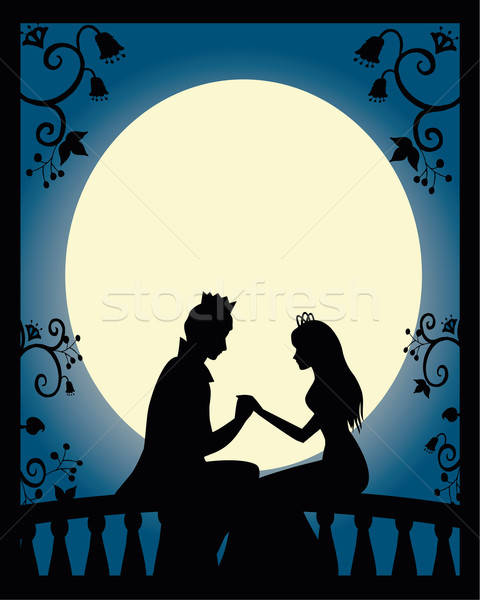 Prins prinses silhouet balkon nacht liefde Stockfoto © ayelet_keshet