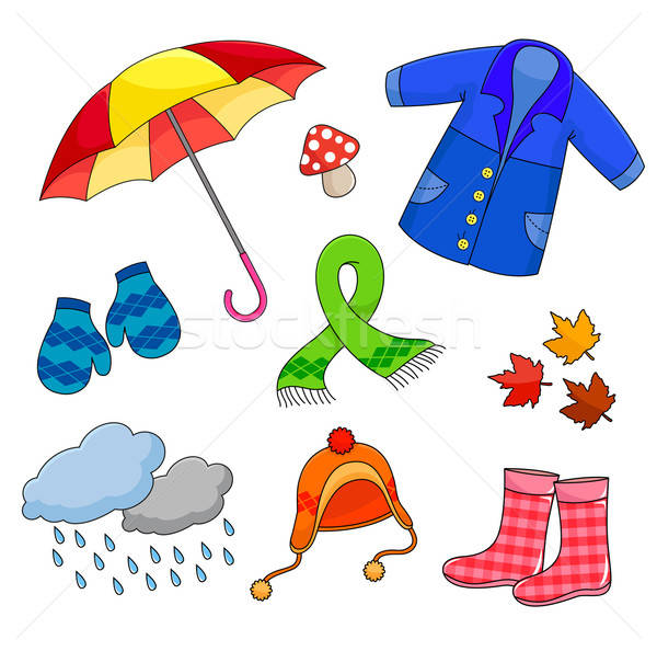 Foto stock: Símbolos · coleção · nuvens · chuva · outono · roupa