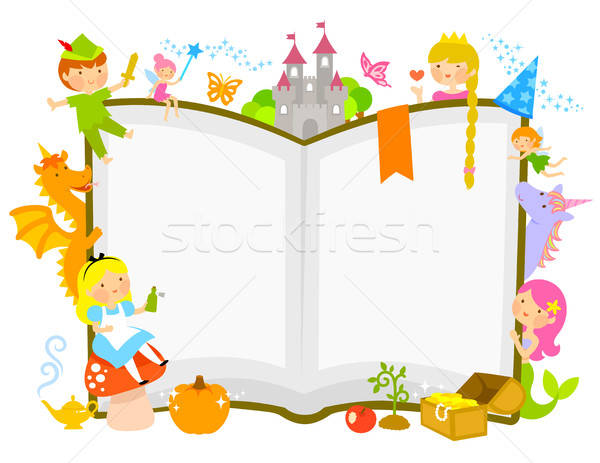 Tündérmese betűk körül nyitott könyv gyerekek gyerekek Stock fotó © ayelet_keshet