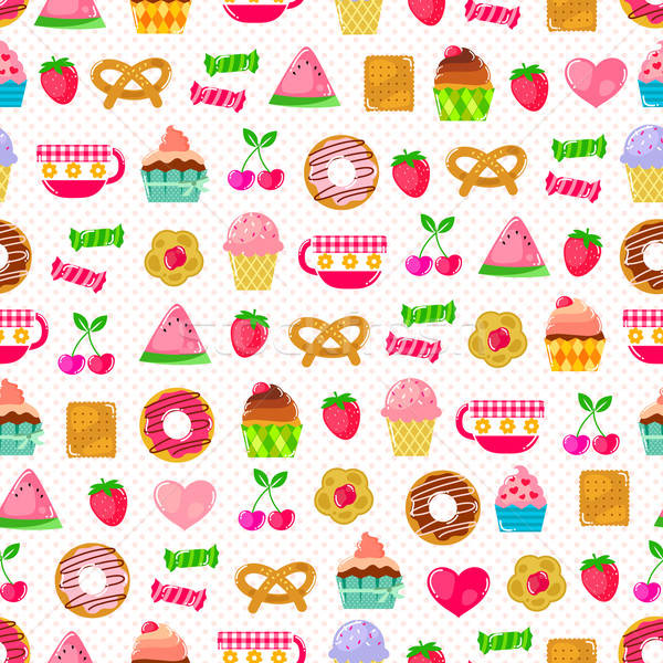 Foto stock: Cute · patrón · dulces · frutas · otro