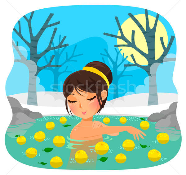 girl taking a bath with yuzu fruit (tradition during the Japanese holiday of winter solstice) Stock photo © ayelet_keshet