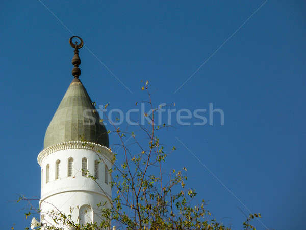 Minaret meczet Błękitne niebo budynku niebieski miejskich Zdjęcia stock © azamshah72