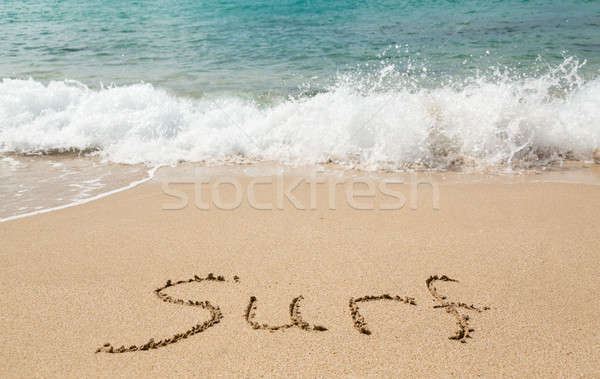 Drawing in sand by ocean of surf word Stock photo © backyardproductions