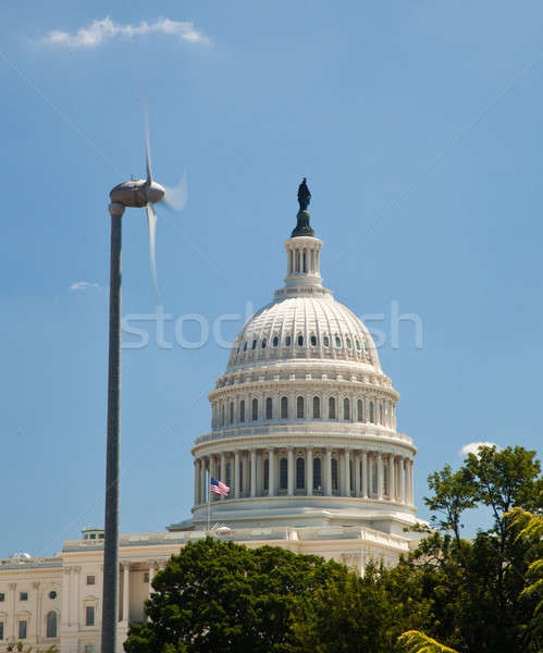 Capitol Building framed by wind turbine Stock photo © backyardproductions