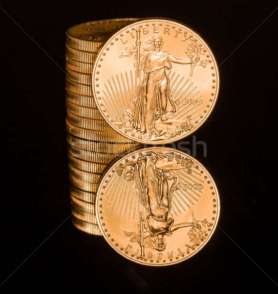 Reflexão um moeda de ouro preto polido Foto stock © backyardproductions