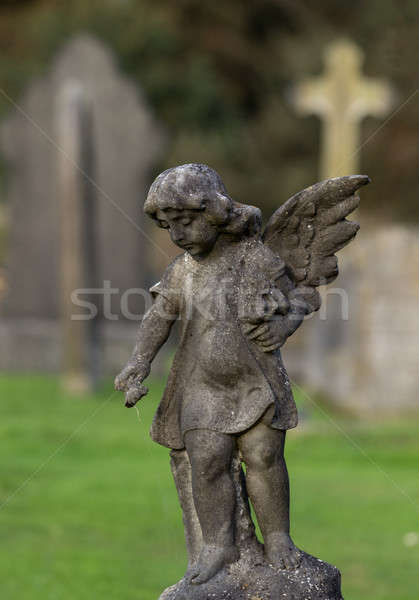 Standbeeld klein kind engel boven graf Stockfoto © backyardproductions