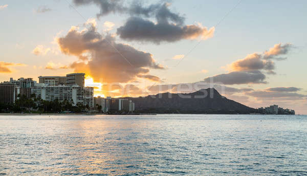 Sunrise over Diamond Head from Waikiki Hawaii Stock photo © backyardproductions