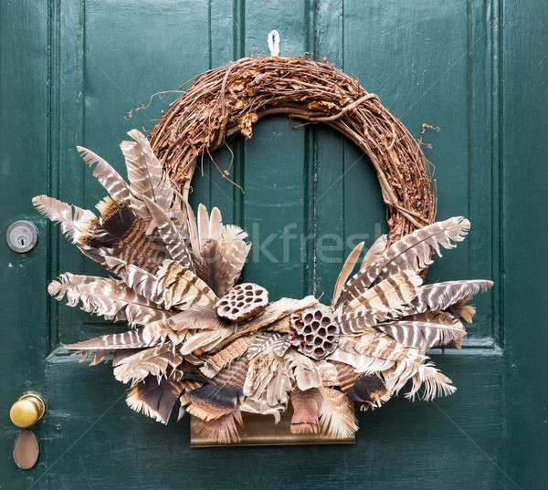 Traditional xmas wreath on front door Stock photo © backyardproductions