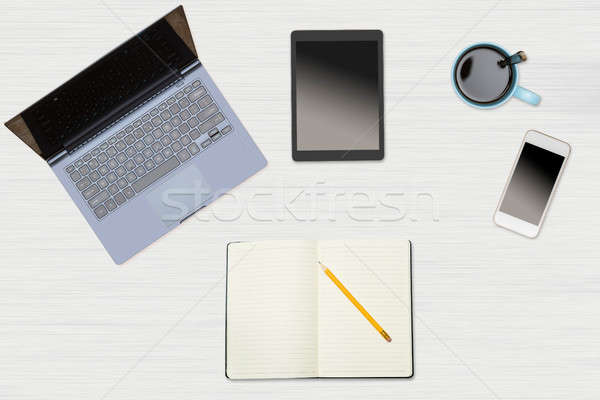 Hero Header image of tidy desktop with mug of coffee Stock photo © backyardproductions