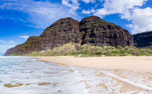 Empty sand and cliffs Polihale beach Stock photo © backyardproductions