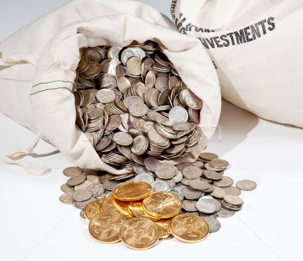 Tasche Silber Goldmünzen Leinen alten Stock foto © backyardproductions