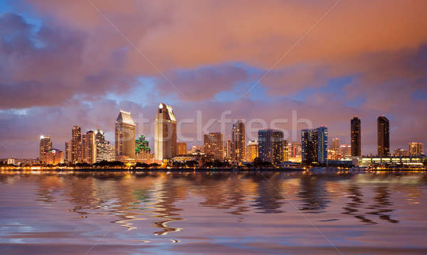 San Diego linha do horizonte crepúsculo mar cityscape centro da cidade Foto stock © backyardproductions