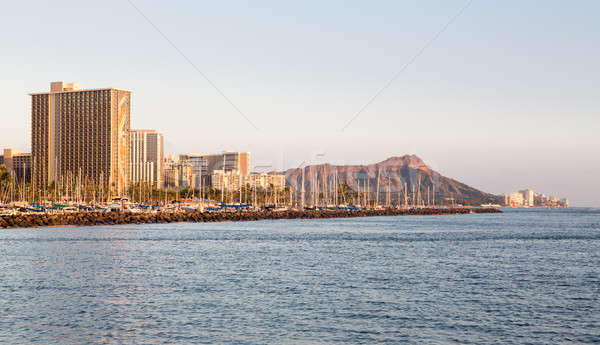 Yachts in Ala Moana harbor frame Diamond Head Stock photo © backyardproductions