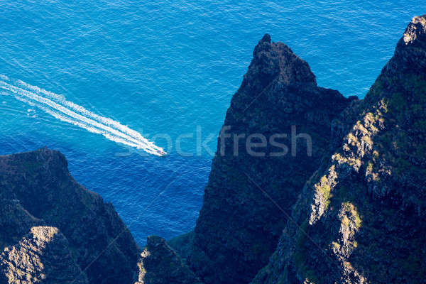 Awaawapuhi trail end on cliff above Na Pali coast on Kauai Stock photo © backyardproductions