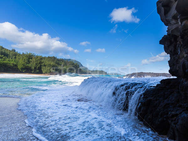 Powerful waves flow over rocks at Lumahai Beach, Kauai Stock photo © backyardproductions