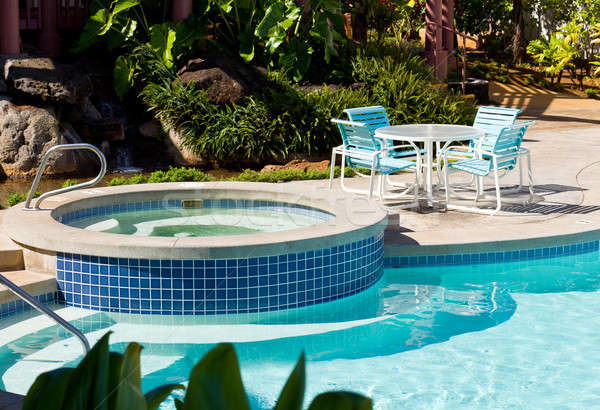 Piscina bañera de hidromasaje mesa relajante lado piscina Foto stock © backyardproductions