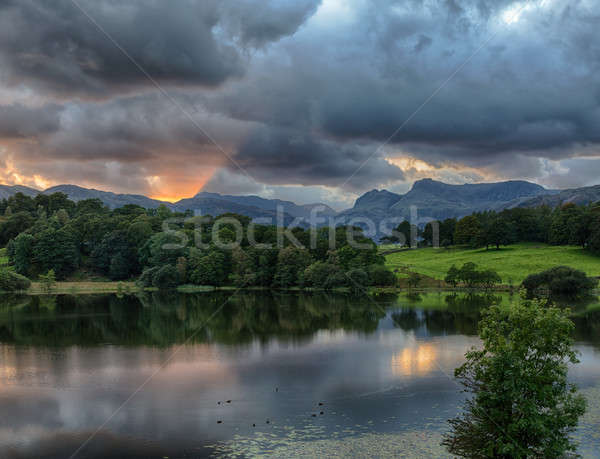 Foto d'archivio: Tramonto · lake · district · sole · panorama · montagna · bella