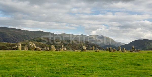 Kő kör Lake District tájkép zöld hegyek Stock fotó © backyardproductions