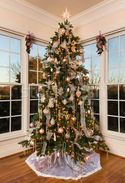 Decorated christmas tree in modern family room Stock photo © backyardproductions