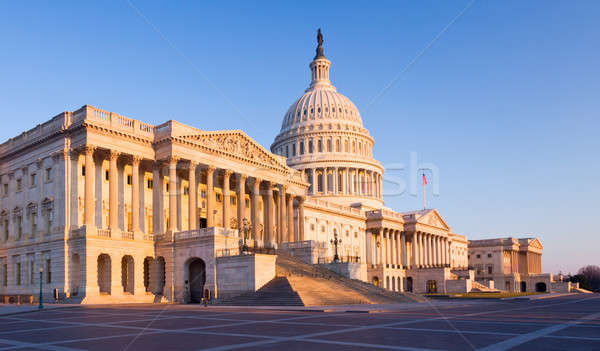Rising sun illuminates the front of the Capitol building in DC Stock photo © backyardproductions