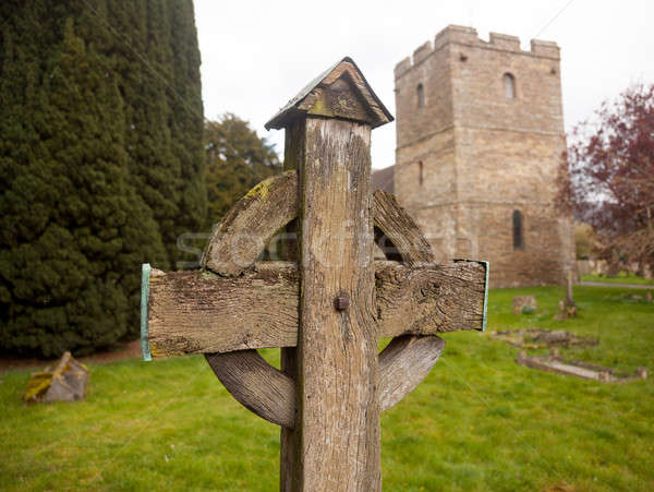 Old wooden cross in Stokesay graveyard Stock photo © backyardproductions