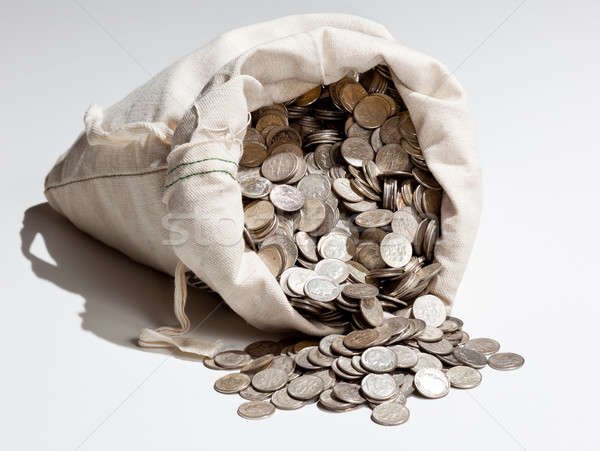 Foto stock: Saco · prata · moedas · velho