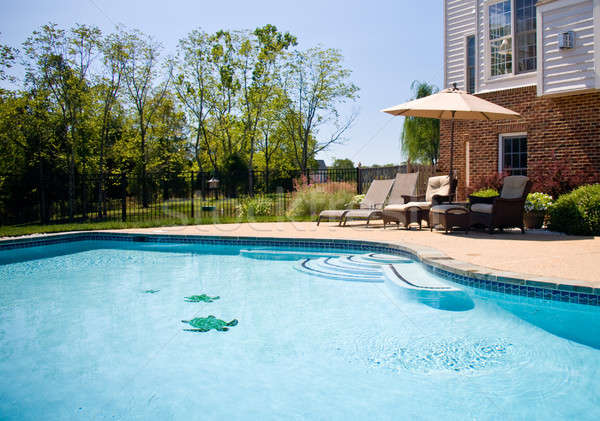 Vista piscina patio mirando pasado establecer Foto stock © backyardproductions