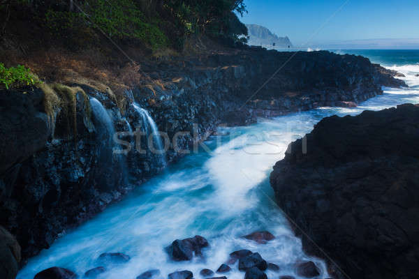 Waves hit rocks at Queens Bath Kauai Stock photo © backyardproductions
