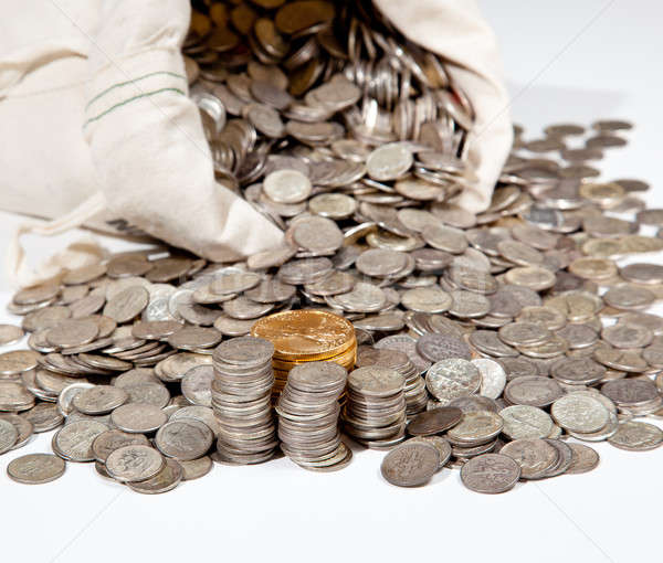 Táska ezüst arany érmék vászon öreg merő Stock fotó © backyardproductions