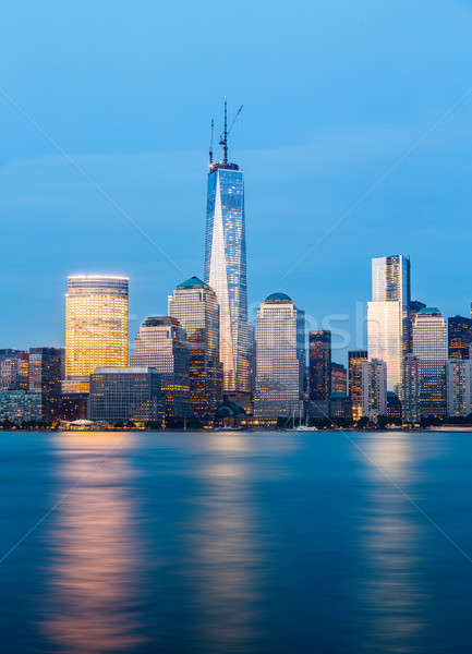 Foto stock: Horizonte · bajar · Manhattan · noche · Nueva · York · intercambio