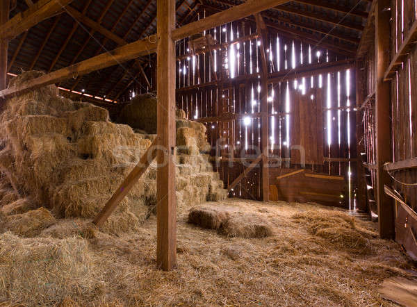 Interior of old barn with straw bales Stock photo © backyardproductions