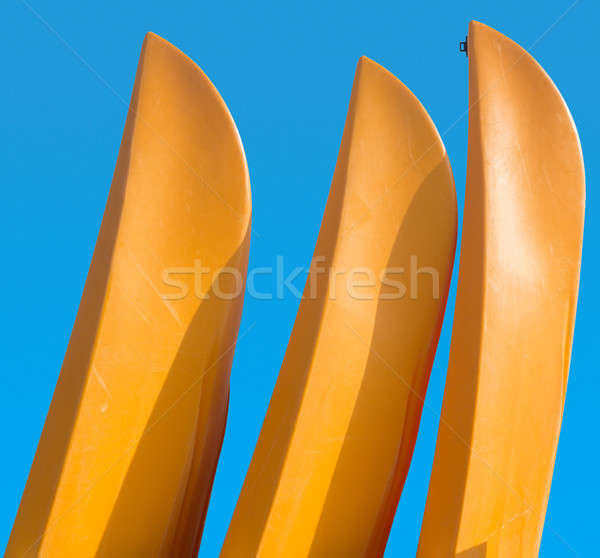 Prows or front of three plastic kayaks or canoes Stock photo © backyardproductions