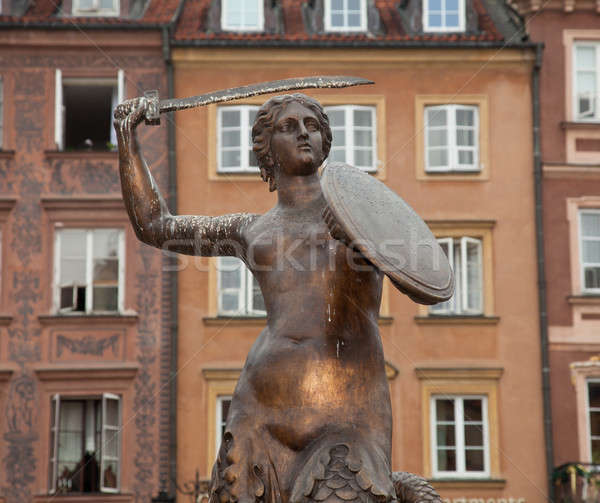 Sirène statue Varsovie vieille ville carré Pologne [[stock_photo]] © backyardproductions
