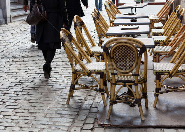 Empty cafe tables in Brussels cobbled square Stock photo © backyardproductions