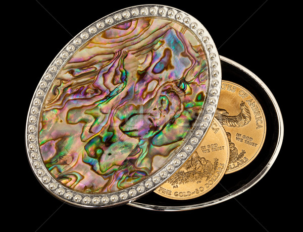 Iridescent mother of pearl box gold coins Stock photo © backyardproductions