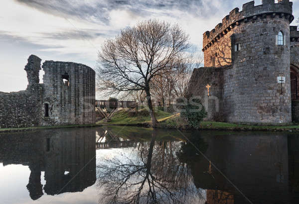 Whittington Castle in Shropshire reflecting on moat Stock photo © backyardproductions